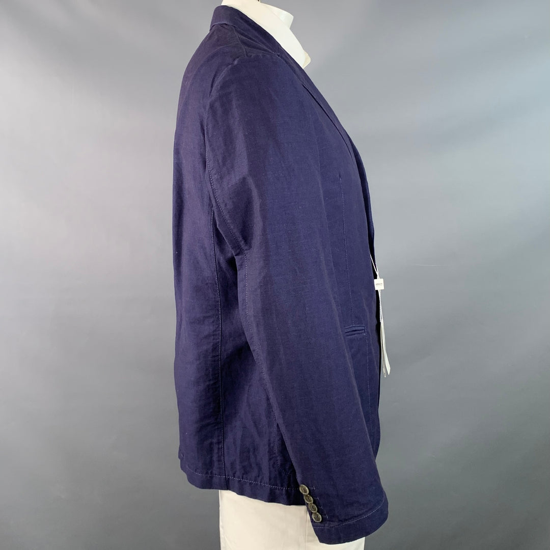 ARMANI COLLEZIONI Size 42 Navy Linen Cotton Notch Lapel Sport Coat