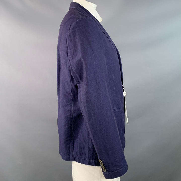 ARMANI COLLEZIONI Size 42 Navy Linen Cotton Notch Lapel Sport Coat