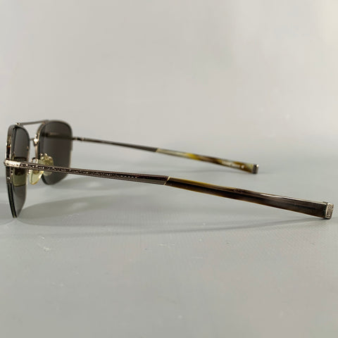 JOHN VARVATOS Silver Gunmetal Metal Aviator Sunglasses