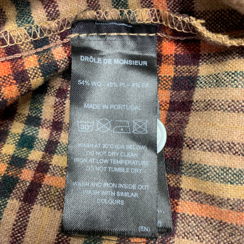 DRO'LE DE MONSIEUR Size L Camel Brown Orange Plaid Wool Blend Long Sleeve Shirt