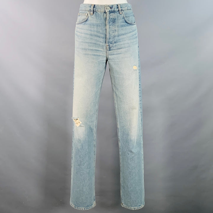 TOTEME Size 28 Light Blue Cotton Denim Twill Distressed Button Fly Jeans
