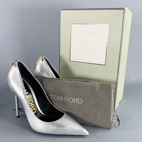 TOM FORD Size 8 Silver Gold Sheepskin Leather Metallic Pointed Toe Heels Pumps