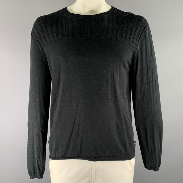 ARMANI COLLEZIONI Size L Black Knit Ribbed Pullover
