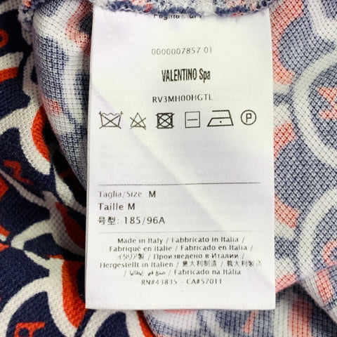 VALENTINO Size M Navy Orange White Fishscale Logo Cotton Pique Buttoned Polo