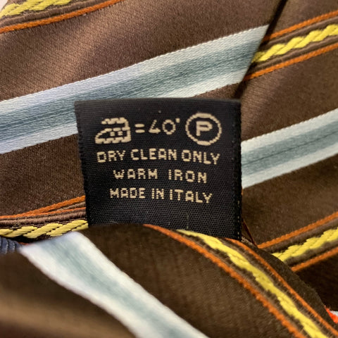 ERMENEGILDO ZEGNA Brown Blue Stripe Silk Cotton Tie