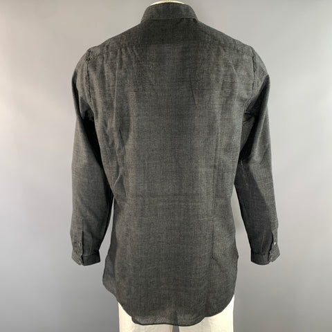 LANVIN Size L Grey Black Tartan Wool Blend  Button Up Long Sleeve Shirt