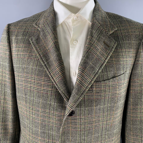 ETRO Size 46 Tan Olive Glen Check Wool Cashmere Notch Lapel Sport Coat