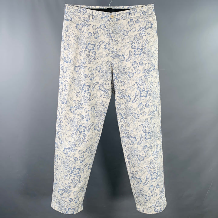 AIME LEON DORE Size 36 White Blue Floral Cotton Tapered Casual Pants