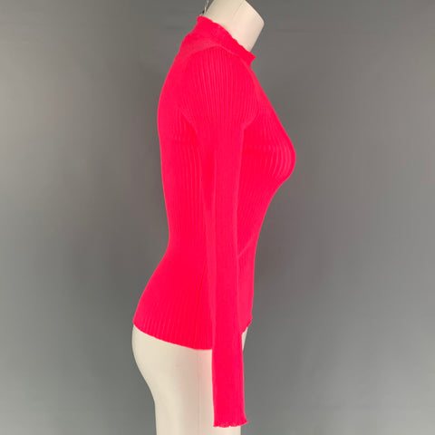 MSGM Size L Pink Polyester Ribbed Mock Neck Pullover
