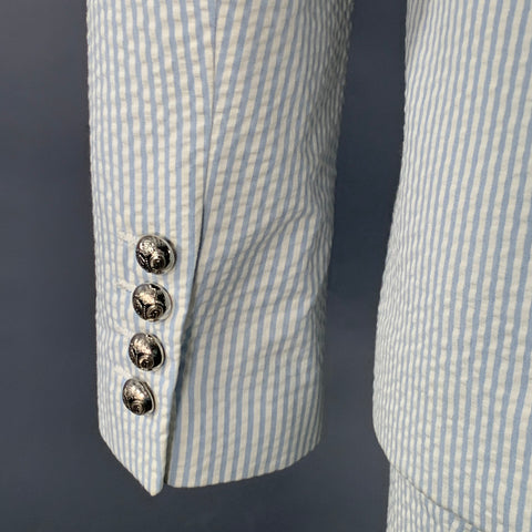 GUCCI Size XS White Light Blue Seersucker Cotton Stripe Single Breasted Suit