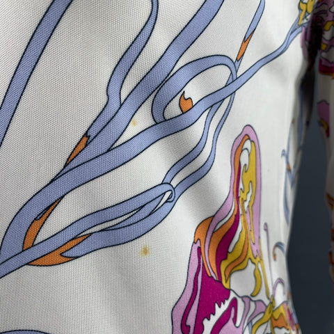 EMILIO PUCCI Size 12 White Pink Butterflies 3/4 Sleeves Casual Top