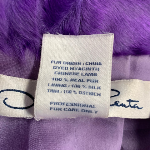 OSCAR DE LA RENTA Gilet Taille 6 Violet Cuir d'autruche Fourrure d'agneau et crochets