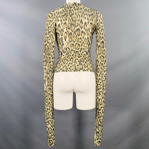 VAQUERA Size S Titty Twister Gold Olive Polyester Blend Leopard Ruched Dress Top