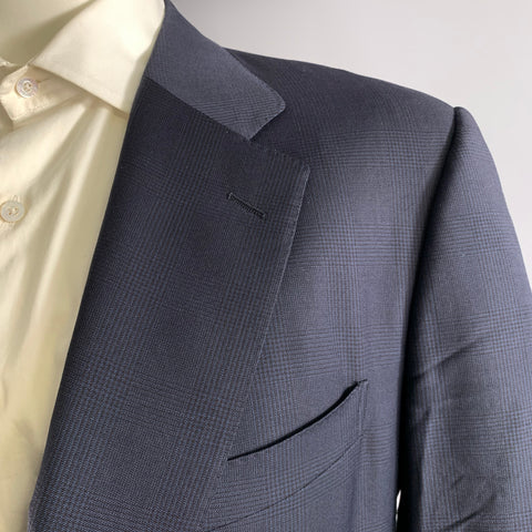 ERMENEGILDO ZEGNA Size 44 Navy Black Glen Check Wool Notch Lapel Suit