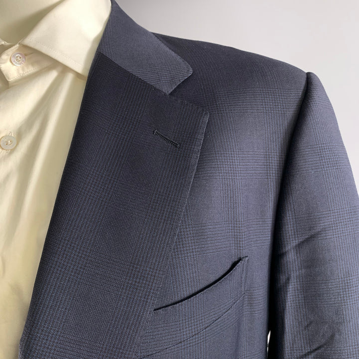 ERMENEGILDO ZEGNA Size 44 Navy Black Glen Check Wool Notch Lapel Suit