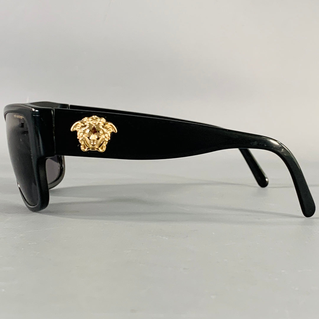 VERSACE Black Acetate Square Polarized Sunglasses