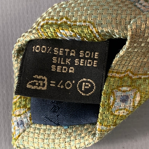 ERMENEGILDO ZEGNA Green Blue White Abstract Floral Silk Tie