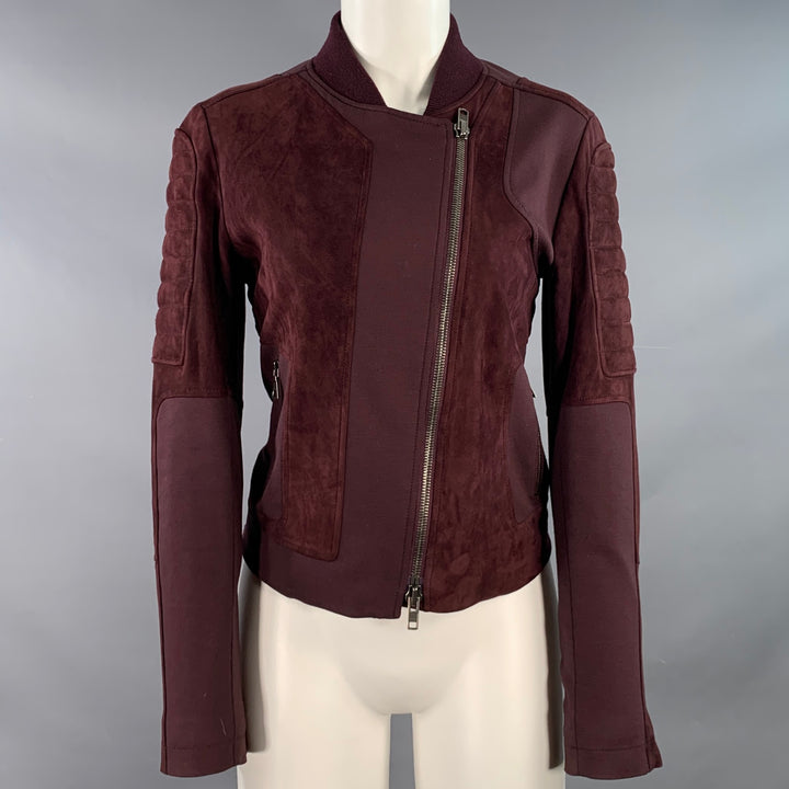THEORY Size M Burgundy Viscose Blend Lambskin Zip Up Jacket