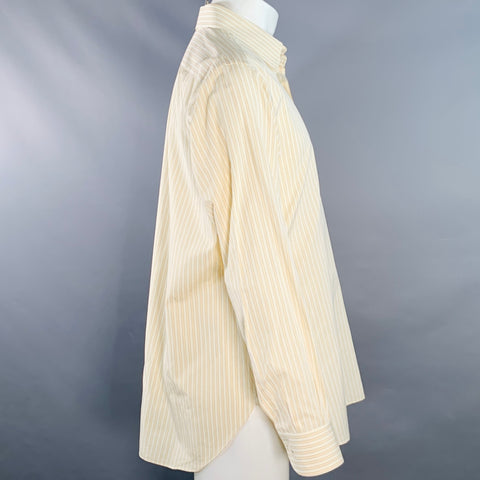 BRIONI Size M Yellow Blue White Stripe Cotton One Pocket Long Sleeve Shirt