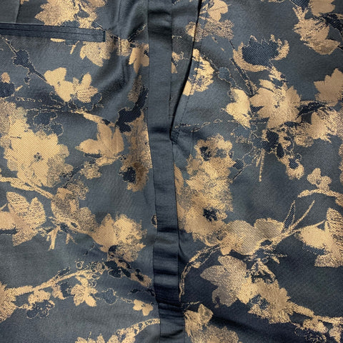 PAISLEY & GRAY Size 40 Regular Black Tan Floral Polyester Jacquard Slim Fit Suit