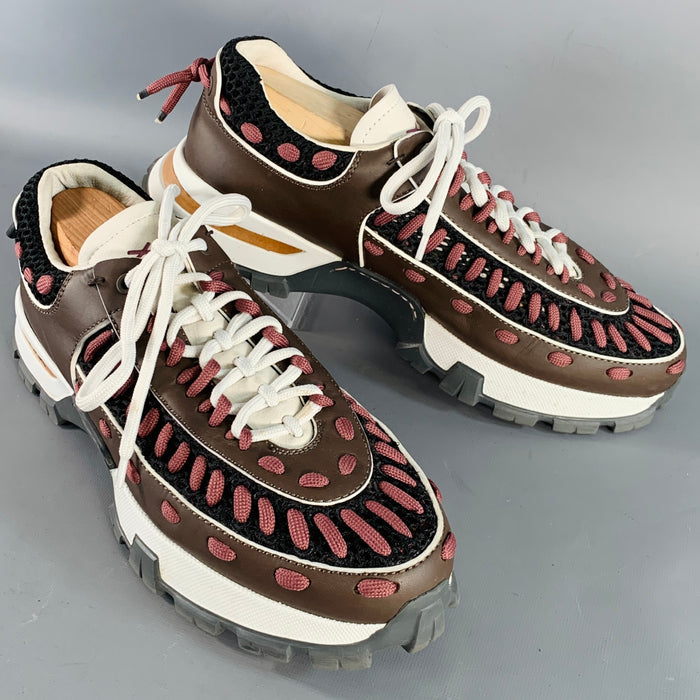 ERMENEGILDO ZEGNA Size 11 Claudio Brown Purple Color Block Leather Chunky Sole Sneakers