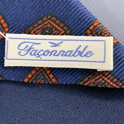 FACONNABLE Navy Orange Diamond Silk Tie