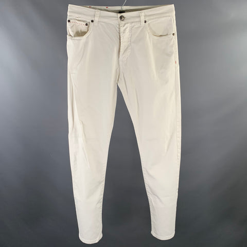 ISAIA Size 32 White Cotton Blend Straight Jeans