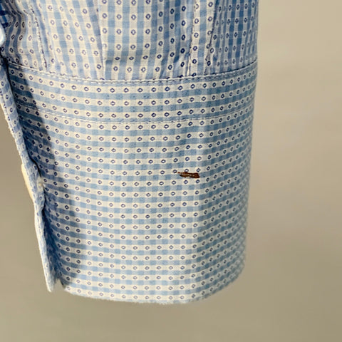PRADA Size S Blue White Nailhead Cotton Button Up Long Sleeve Shirt