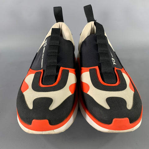 Y-3 Size 12 Black Orange & White Layered Canvas Slip On Sneakers