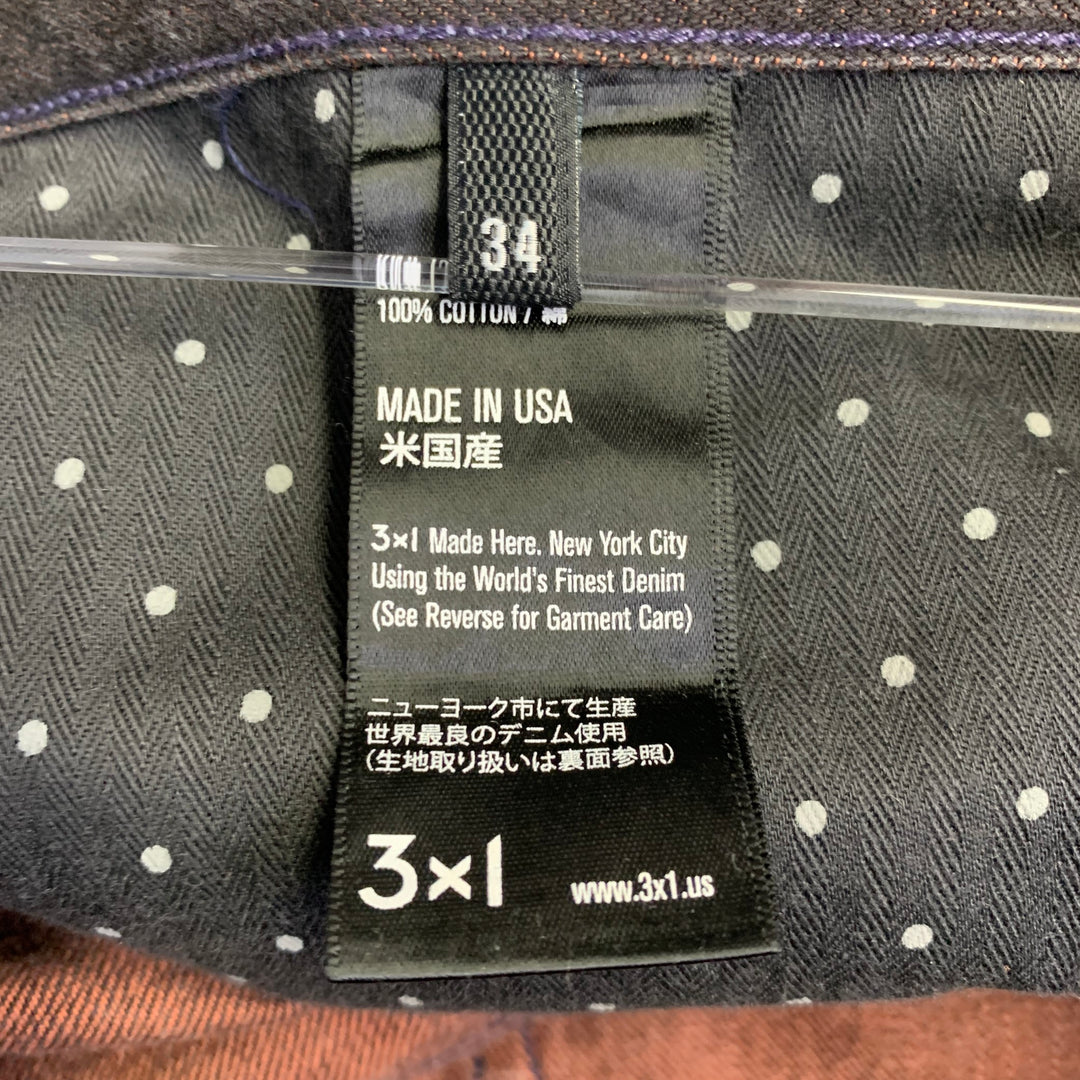 3 X 1 Size 34 Black Orange Heather Cotton Straight Selvedge Jeans