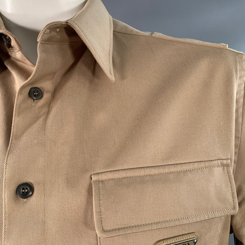 PRADA Size L Khaki Cotton Blend Two Pockets Shirt Jacket