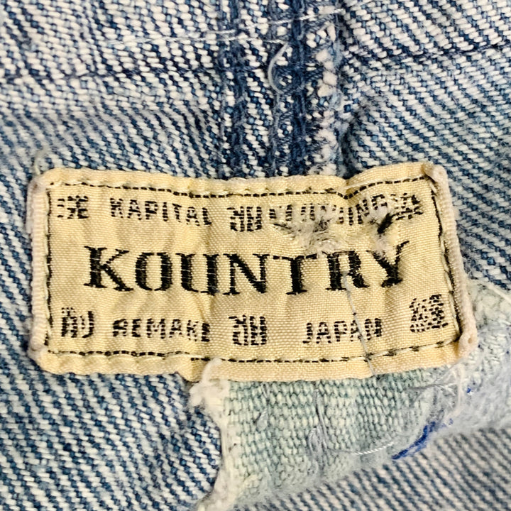 KAPITAL KOUNTRY Size L Crash Reissue Blue White Distressed Cotton Drop-Crotch Casual Pants