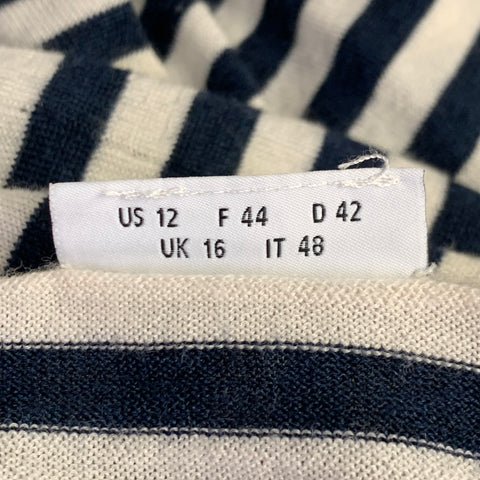 AKRIS Size 12 White Multi Color Wool Stripe Color Block Crew Neck T-Shirt