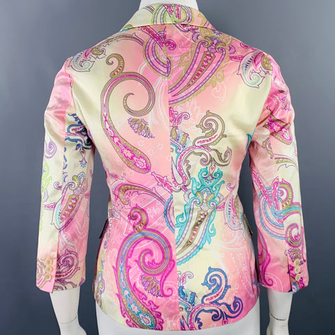 ETRO Size 10 Pink Multi Color Cotton Paisley Jacket Blazer