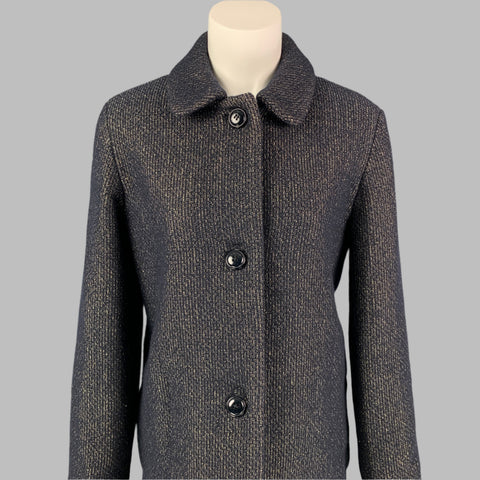 A.P.C. Size 6 Black Gold Wool Blend Metallic Buttoned Coat