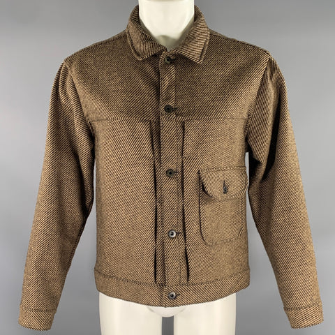 EVAN KINORI Size M Brown Black Stripe Wool Cropped Jacket