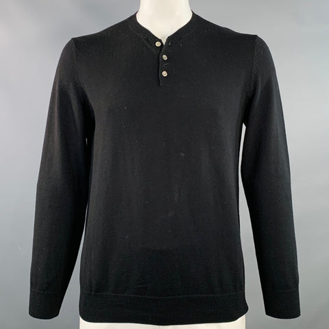 A.P.C. Size XL Black Jersey Wool Half Placket Henley Pullover