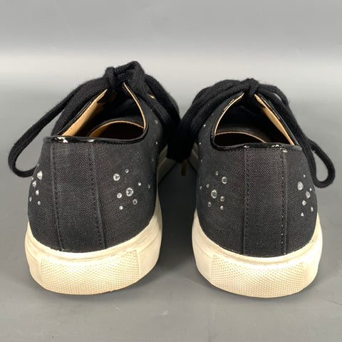 CHARLOTTE OLYMPIA Size 9 Black Canvas Bedazzled Toe Cap Sneakers