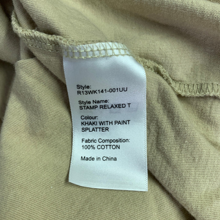 R13 Size M Stamp Khaki Black Cotton Punk Short Sleeve T-shirt