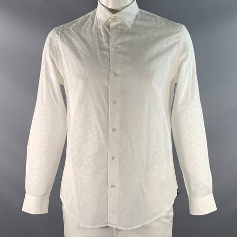 EMPORIO ARMANI Size L White Squares Cotton Blend Button Up Long Sleeve Shirt