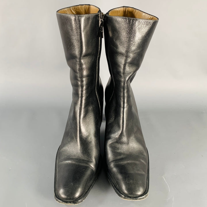 GUCCI Size 10 Black Leather Side Zipper Boots
