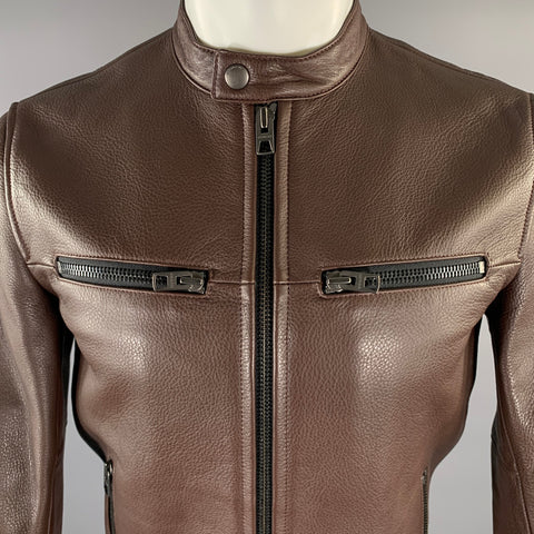 COACH Size XS Brown Leather Moto Racer Jacket