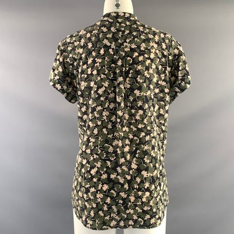 EQUIPMENT Size M Black Green & Beige Silk Leafs Button Up Casual Top