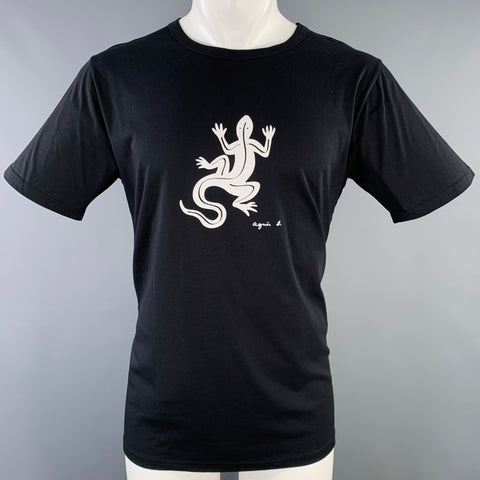 AGNÈS B. Tee-shirt Manches Courtes Coton Lézard Noir Blanc Taille M