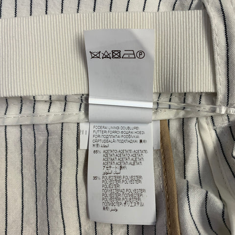BRUNELLO CUCINELLI Size 8 White Black Cotton Linen Pinstripe Wide Leg Belted Shorts