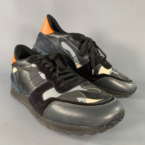 VALENTINO Size 11 Black Multi-Color Camo Blend Lace Up Sneakers