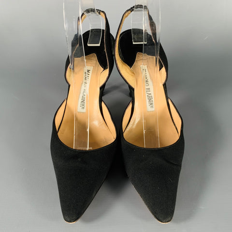 MANOLO BLAHNIK Size 7.5 Black Fabric Slingback Pumps
