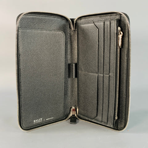 BALLY One Size Black Cream Color Block Leather Zip Around Checkbook Wallet