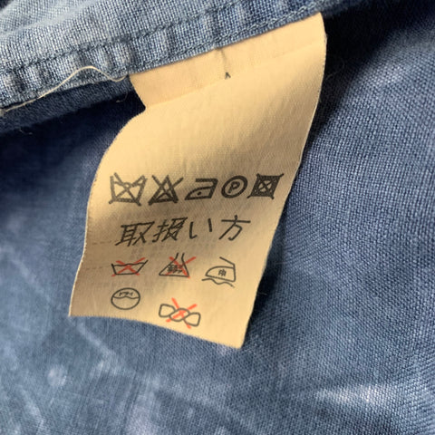 ERMENEGILDO ZEGNA Size XL Blue White Dyed Linen Short Sleeve Shirt