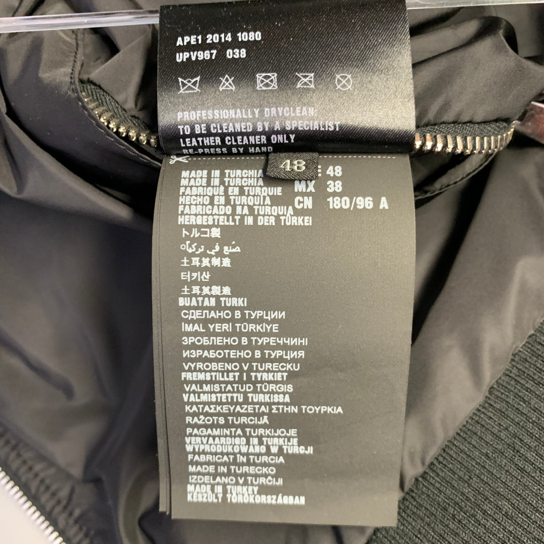 PRADA Size 38 Black Reversible Lambskin Leather Nylon Bomber Jacket